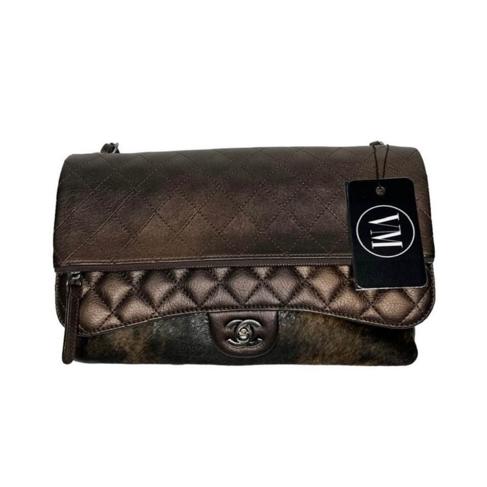 CHANEL PARIS-SALZBURG METALLIC BRONZE PONY HAIR QUILTED FLAP BAG